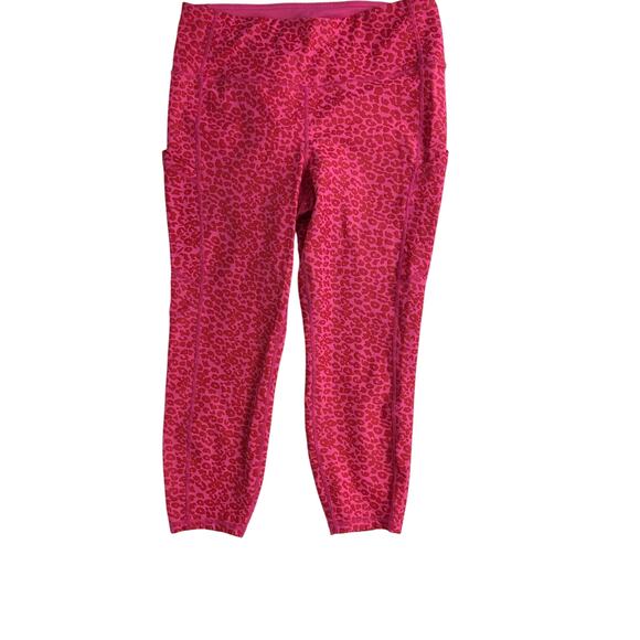 Torrid Pink Leopard Mid-Rise Crop Leggings Sz 1 XL Pockets Thick Barbie Core - Picture 2 of 10